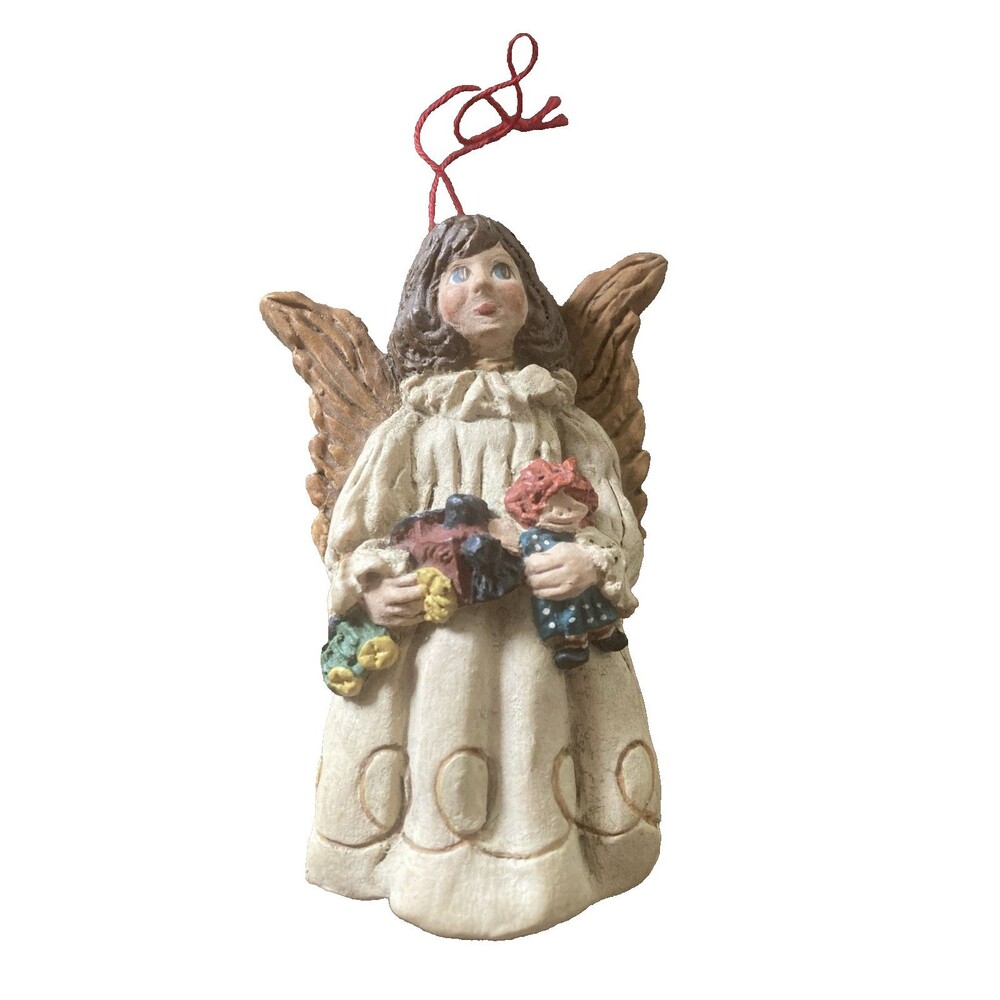 VTG  June McKenna Angel Christmas Flat Ornament Collectible Signed Holding Toys